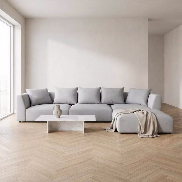 Abakus Direct Tokyo Large L-Shape Corner Sofa in Light Grey Brushed Tweed Fabric