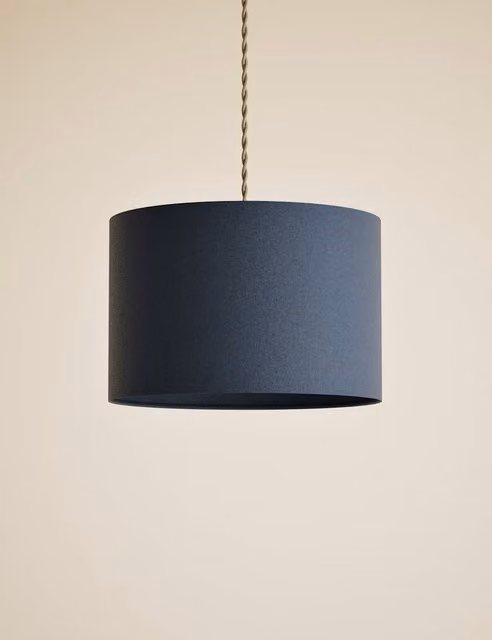 M&S Classic Cylinder Fabric Lampshade in Navy Blue Cotton Mix