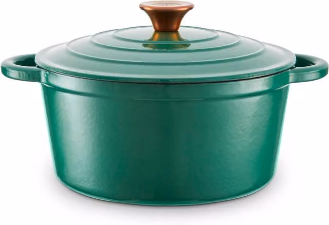 Barbary and Oak Enamelled Cast Iron Round Casserole, Green, Diameter: 24 cm