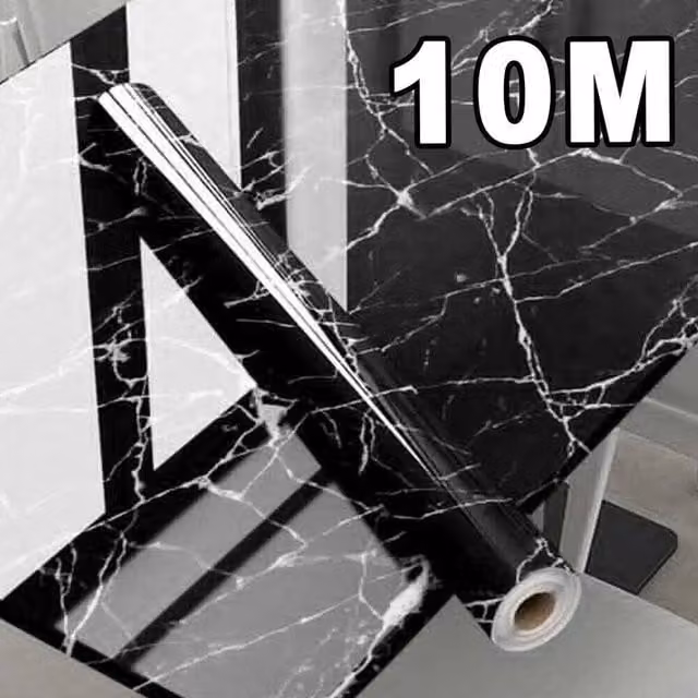 FLAVORA Self Adhesive Marble Vinyl Wrap for Kitchen Worktops and Cupboard Doors, Black, W: 100 cm, L: 1600 cm – 1
