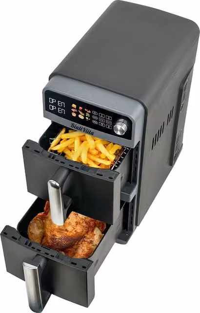 BiutiViita 10L Double Stack Air Fryer with Dual Zone Baskets in Black