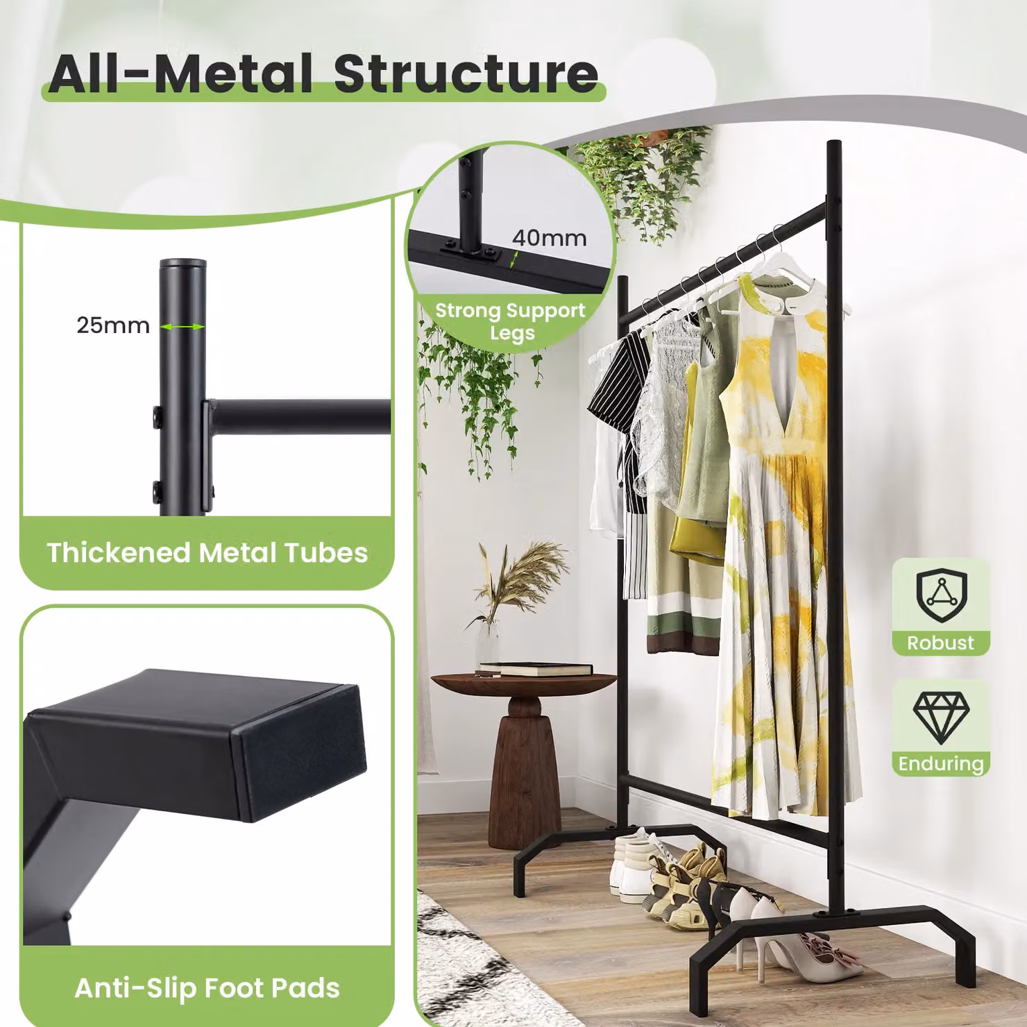 Gymax Matt Black Metal Clothes Rail for Professionals – 4