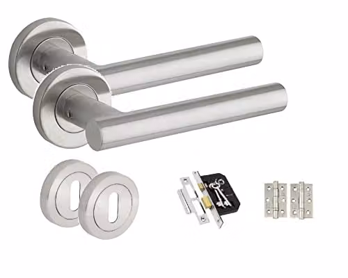 Golden Grace T-Bar Door Handles and Lever Latch Pack in Silver Satin Nickel Finish