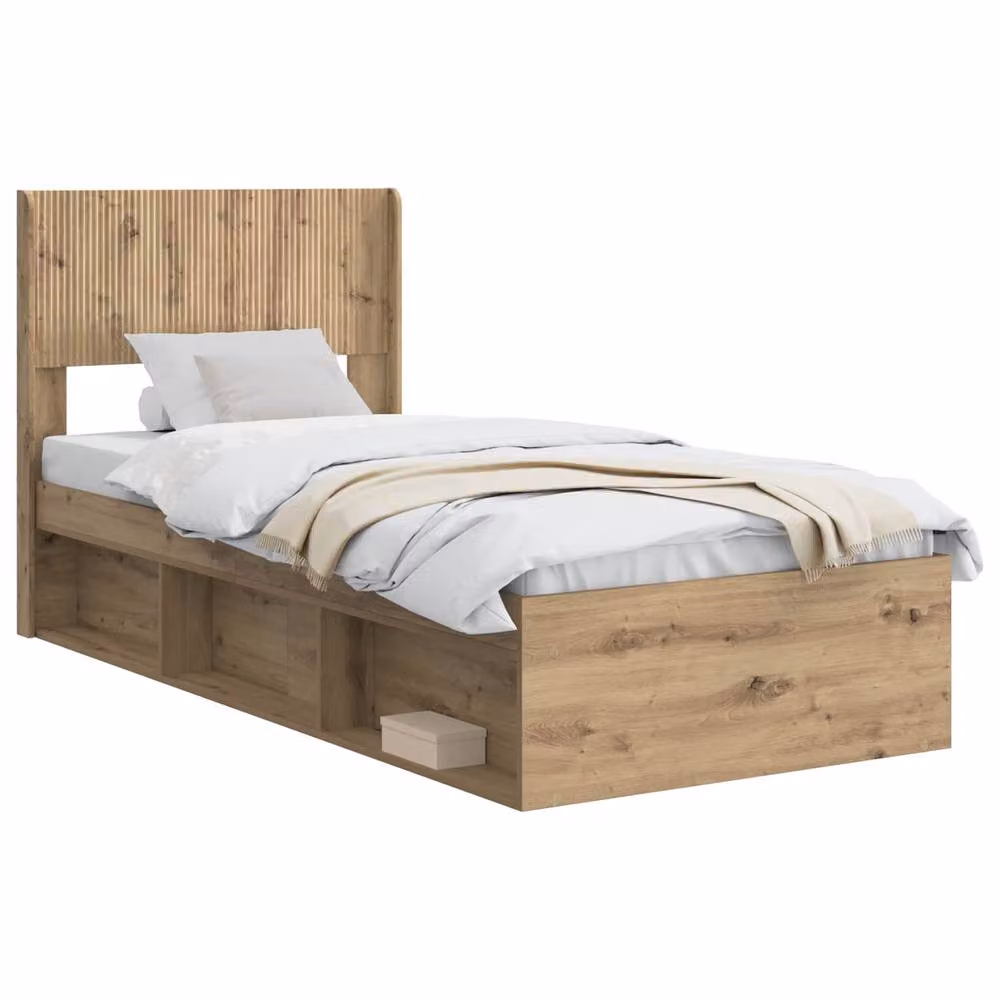 Berkfield Home Artisan Oak Bed Frame with Storage, Headboard and Side Compartments, Brown, W: 75 cm, L: 190 cm – 2