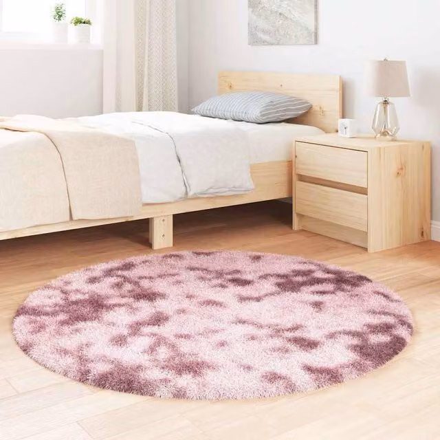 Berkfield Home NAVARRA Shaggy High Pile Round Rug, Dusty Pink, Diameter: 120 cm – 1