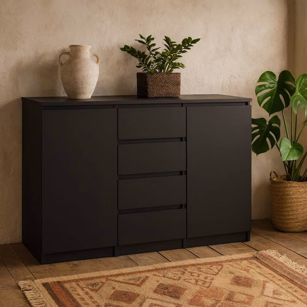 Wyld Haus Budapest Matt Black Sideboard with 4 Drawers and 2 Doors – 2