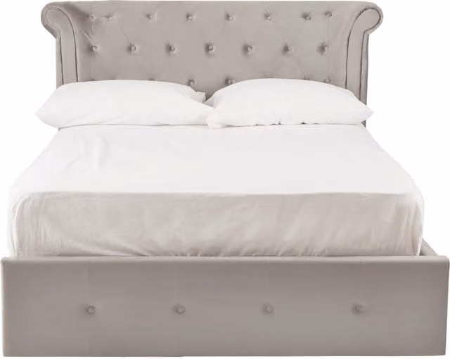 Orsina Contemporary Double Ottoman Bed with Winged Headboard in Silver Velvet