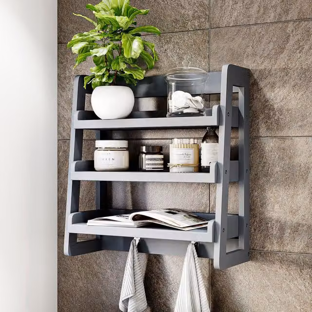 Bath Vida Modern Grey Hanging Bathroom Rack, H 53 x W 50 x D 30 cm