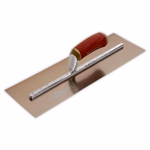 Marshalltown Pre-Worn Permashape Finishing Gold Stainless Steel Trowel with Durasoft Handle, Orange, 16 x 5 inch – 1