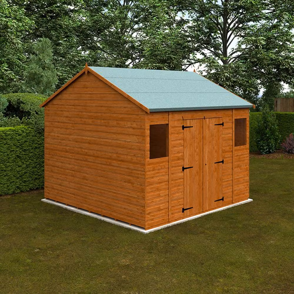 Buttercup Farm Workman Apex 12mm Wooden Garden Shed in Burnt Orange with Double Doors and Window – 2
