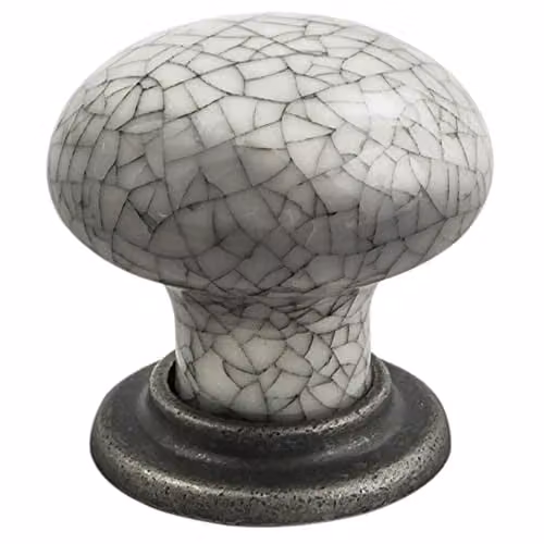 Loops 4 Pack Porcelain Mushroom Cupboard Door Knobs in Blue Glaze and Antique Steel, 36mm Diameter – 2