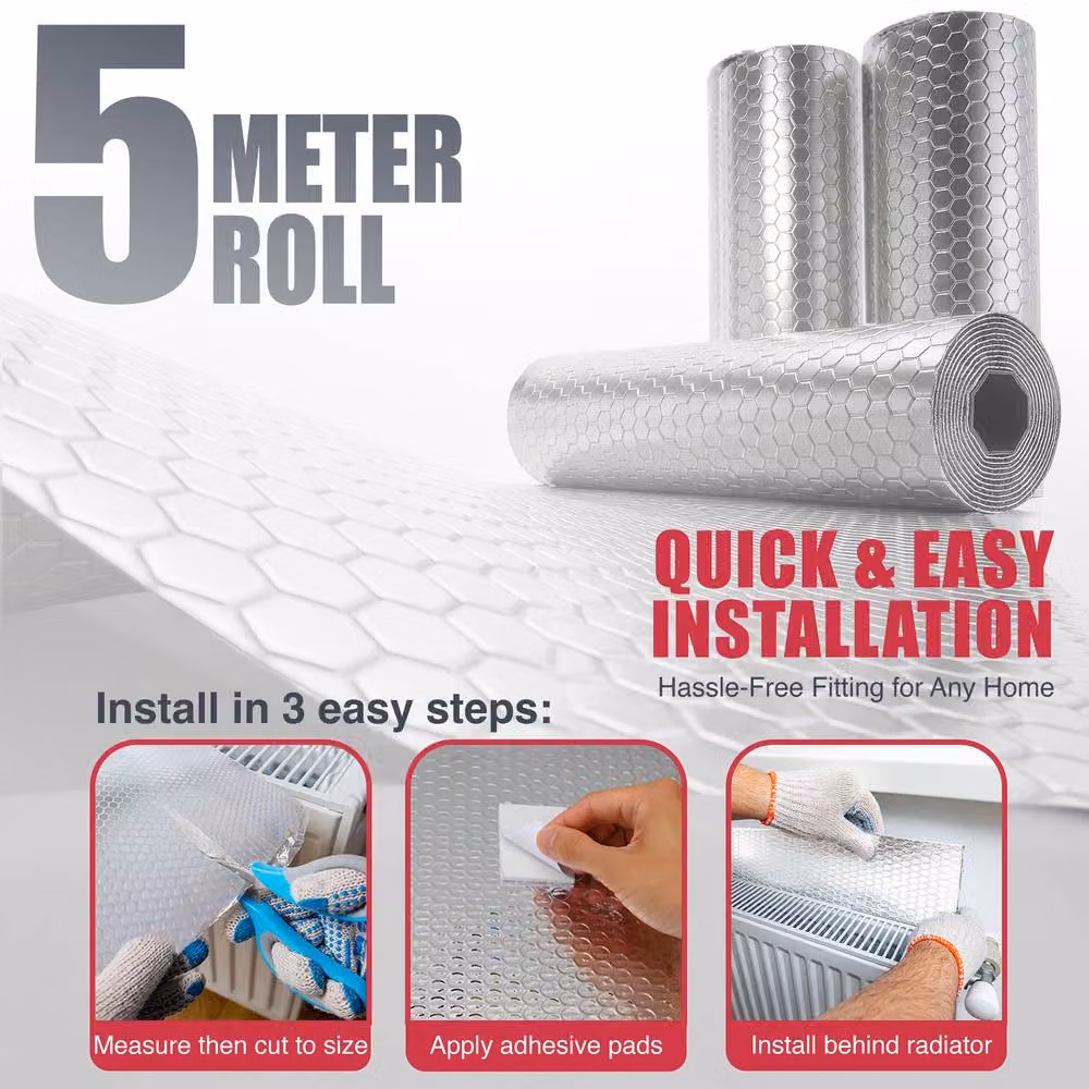 Haltons Self-Adhesive Aluminium Radiator Insulation Foil, Silver, W: 60 cm x L: 5 m – 3