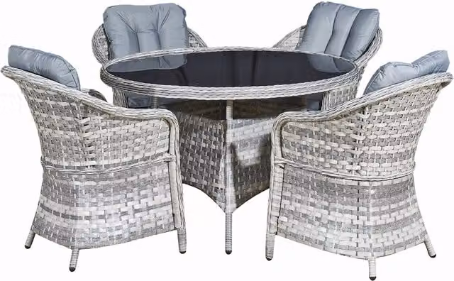 Oseasons Sicilia Modern Rattan 4 Seat Dining Set with Glass Top in Grey and Black