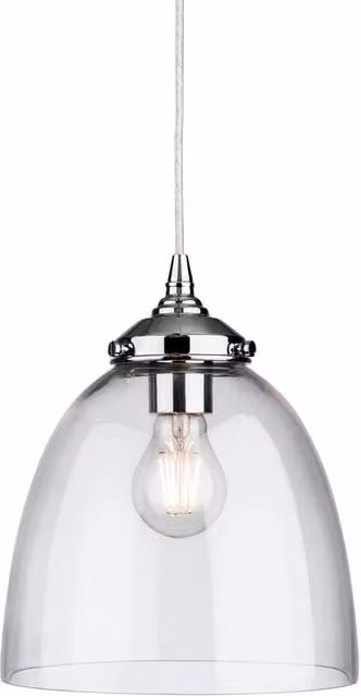 Netlighting Seville 1 Light Dome Ceiling Pendant in Chrome with Transparent Glass and E27 Socket