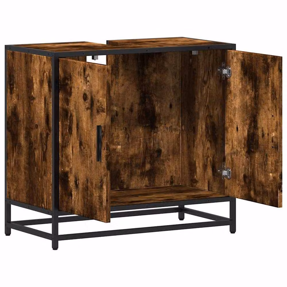 Berkfield Home Smoked Oak Bathroom Sink Cabinet, Brown, W: 65 cm, D: 33 cm, H: 60 cm – 4