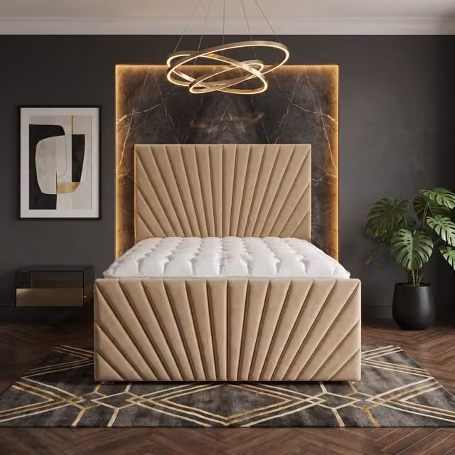 Somnior Beds Ltd Sunrise Velvet Divan Bed with Hybrid Mattress and Drawers in Beige