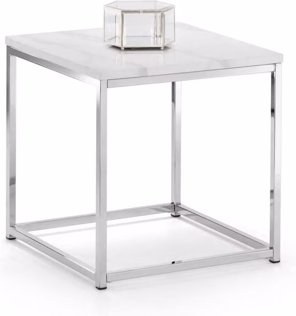 Cheshire Valenza Modern Square Lamp Table with White Marble Top and Chrome Base