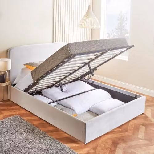 Home Treats Single Ottoman Bed Frame with Storage, Grey Upholstered Velvet Lift Up Bed, W/D/H: 90 x 200 x 97 cm