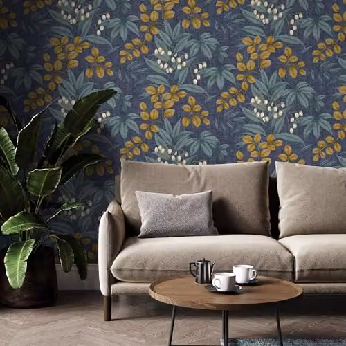 Graham & Brown Superfresco Easy Persephone Floral Wallpaper in Navy, Ochre, Blue, Yellow and White – 2