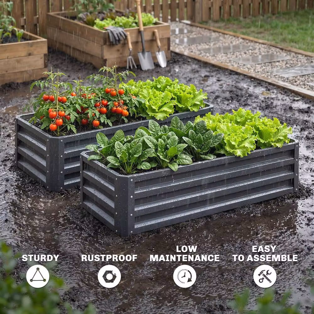STILVORA Set of 2 Steel Garden Planter Boxes, Grey, W: 110 cm x D: 45 cm x H: 30 cm – 5