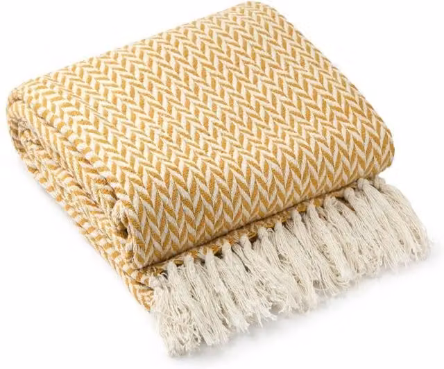 New Edge Blinds Chevron Collection Cotton Throw in Yellow, W: 178 cm, L: 254 cm