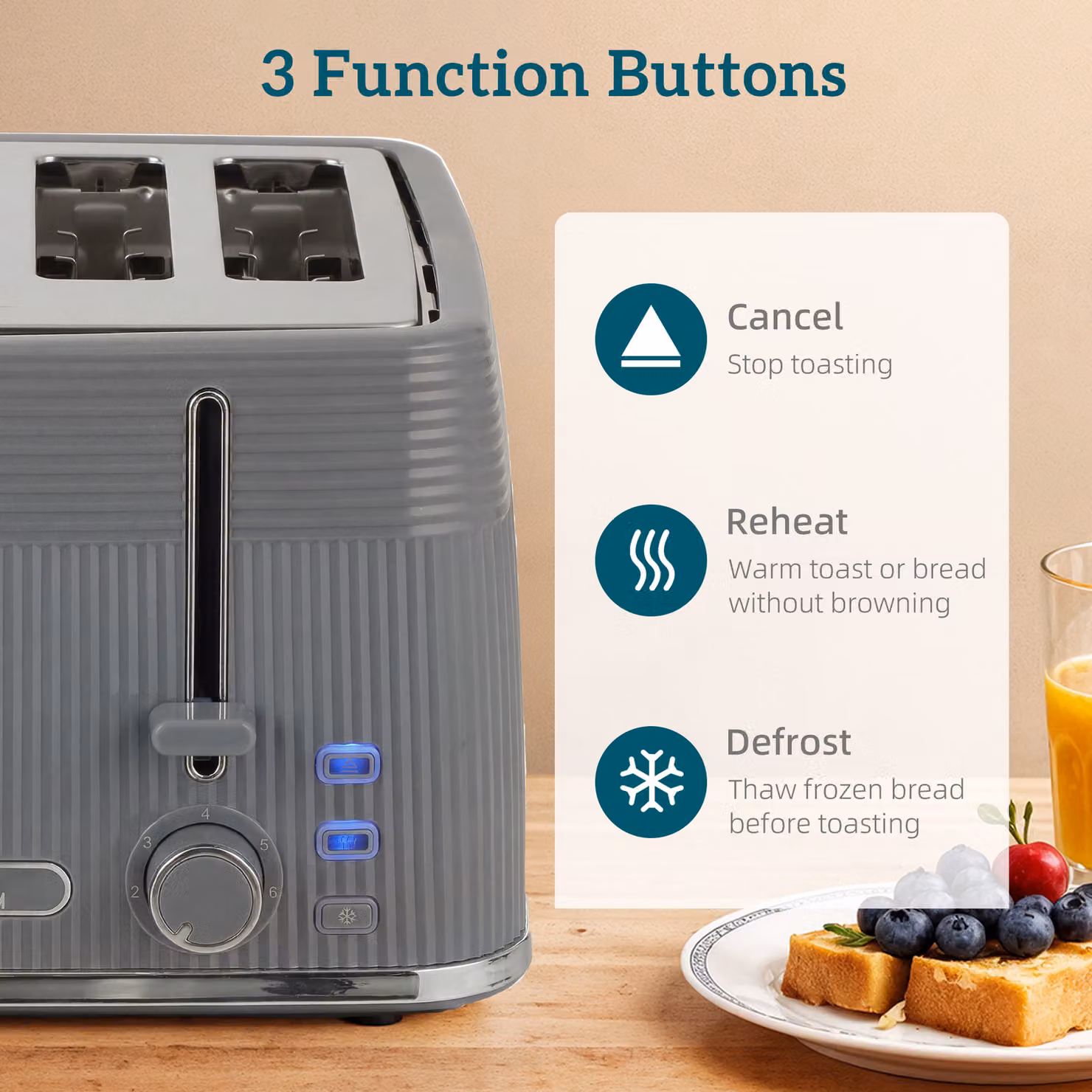 HOMCOM 4 Slice Toaster with 7 Browning Levels and Removable Crumb Tray, Grey – 2