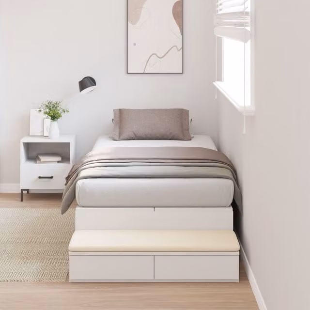Berkfield Home Modern White Engineered Wood Storage Bed Frame with Drawers W/D/H: 190 x 90 x 31.5 cm