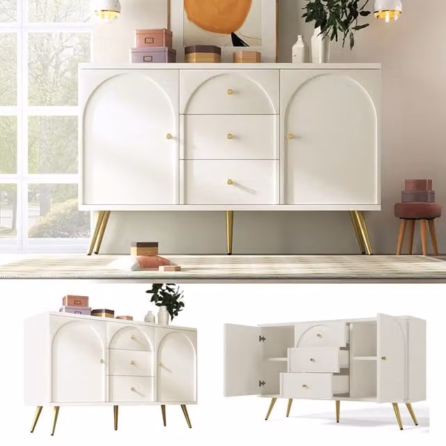 Matteo Sideboard Cabinet and Chest of Drawers in White, W: 140 cm, H: 84 cm, D: 40 cm
