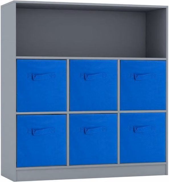 URBNLIVING 7 Cube Wooden Bookcase Storage Unit in Grey and Blue