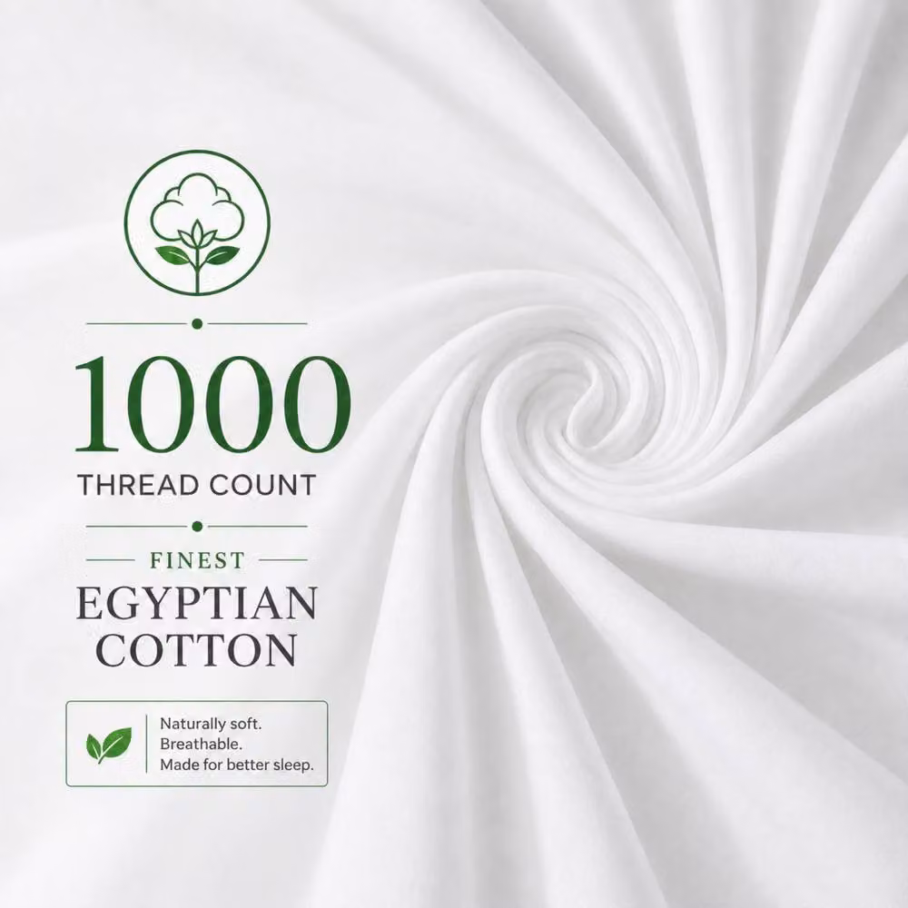 Grace Luxury TC1000 White Cotton Sateen Oxford Duvet Cover and Pillowcase Set with Button Closure, 140 x 200 cm – 2