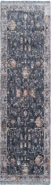 The Rug House Multicolour Denim Blue Floral Vintage Fringed Rectangular Area Rug, Width: 240 cm