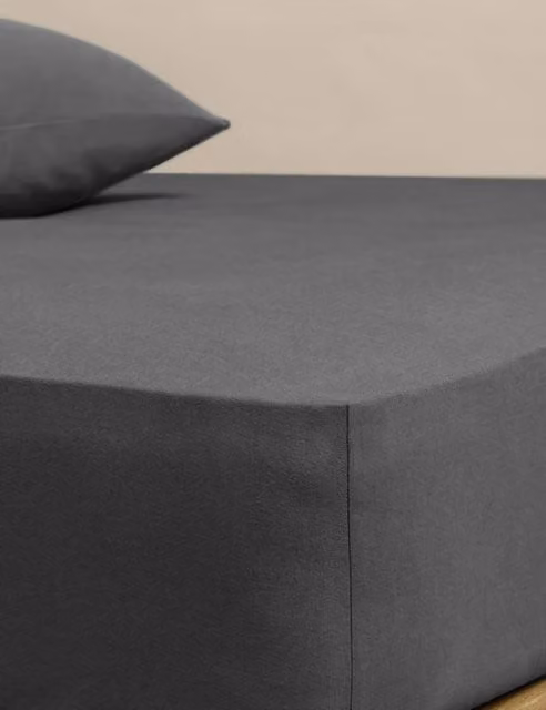 M&S Pure Cotton Brushed Flannel Fitted Sheet, Grey, W: 180 cm x L: 200 cm