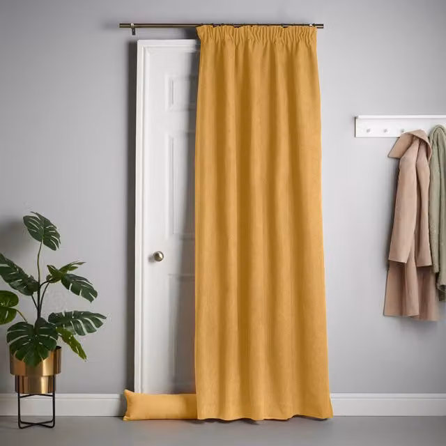 Terrys Ochre Chenille Interlined Pencil Pleat Blackout Door Curtain, W: 56 cm, H: 84 cm