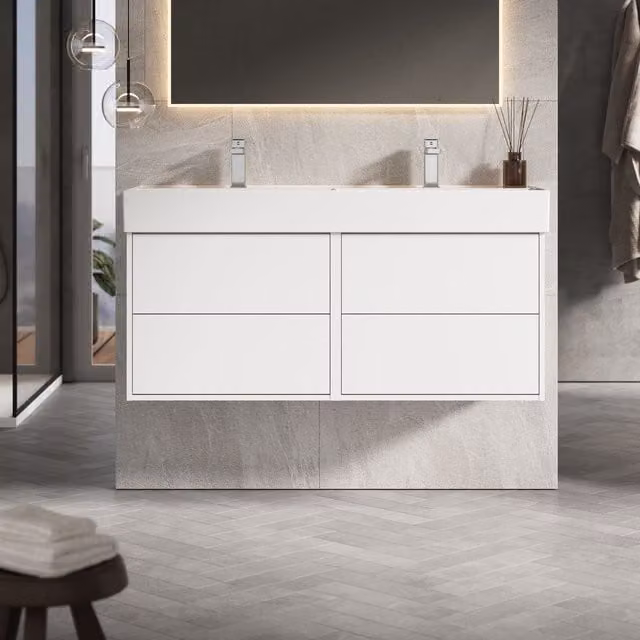 Banyetti Venti 1200mm Wall Hung Vanity Unit with Veneto 2 Tap Hole Basin, Matt White – 1