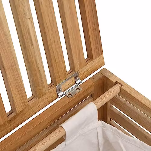 vidaXL Laundry Basket with Lid and Removable Bag, Brown Solid Wood, W/D/H: 45 x 45 x 65 cm – 3