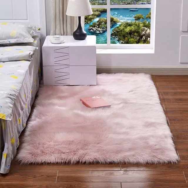 Livingandhome Luxury Soft Rectangle Shaggy Rug in Pink, W: 90 cm, H: 5.5 cm