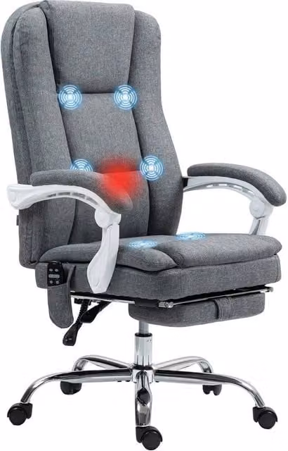 VOGREX Grey Fabric Heated Massage Reclining Executive Office Chair with Footrest and Headrest