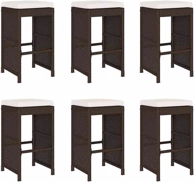 Berkfield Home Set of 6 Modern Brown Poly Rattan Garden Bar Stools with Cushions – 1