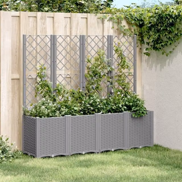 Berkfield Home Garden Planter with Trellis in Light Grey, W/D/H: 160 x 40 x 140 cm – 1