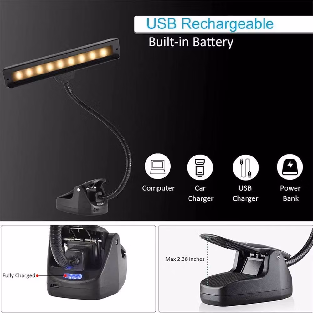 Nordara Rechargeable 19 LED Clip On Music Stand and Table Desk Lamp in Black – 3