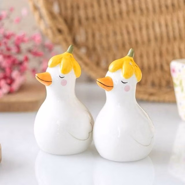 Uniqueful Daisy and Duck Ceramic Salt and Pepper Shakers in Multicolour and White – 1