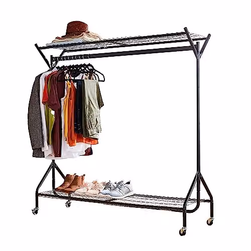 House of Home Black Metal Clothes Rail with Industrial Design and Matt Finish, W: 120 cm, H: 152.4 cm