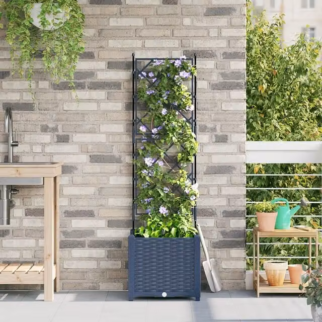 Berkfield Home Garden Planter with Trellis in Grey, W/D/H: 40 x 40 x 143 cm