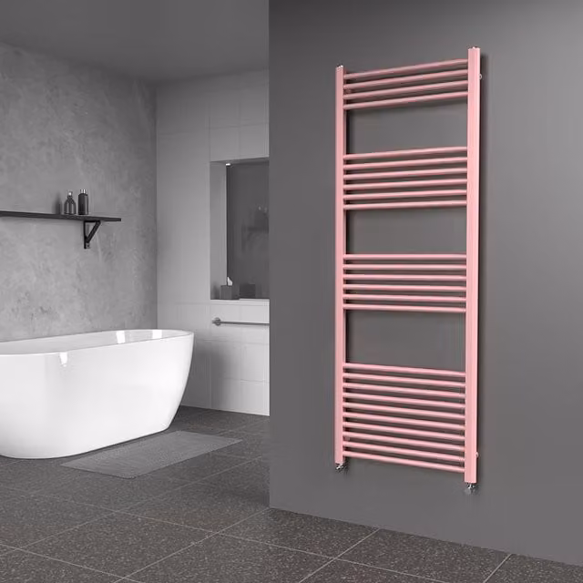 Lux Heat Pink Steel Wall Mounted Towel Radiator, H: 160 cm, W: 60 cm