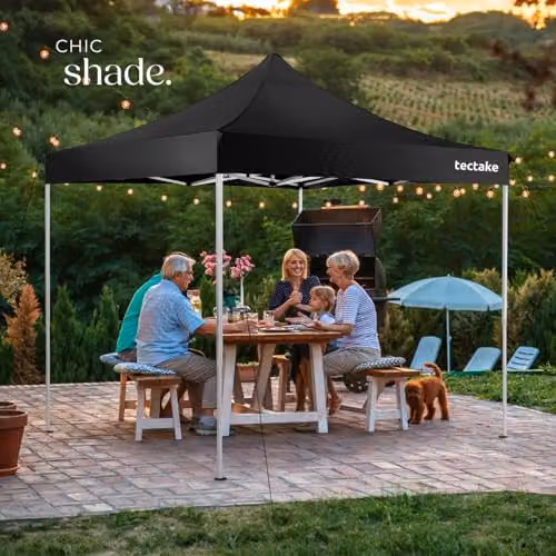 tectake Folding Pop Up Gazebo in Black with Aluminium Frame and Side Panels with Windows, W/D/H: 300 x 300 x 280 cm – 8