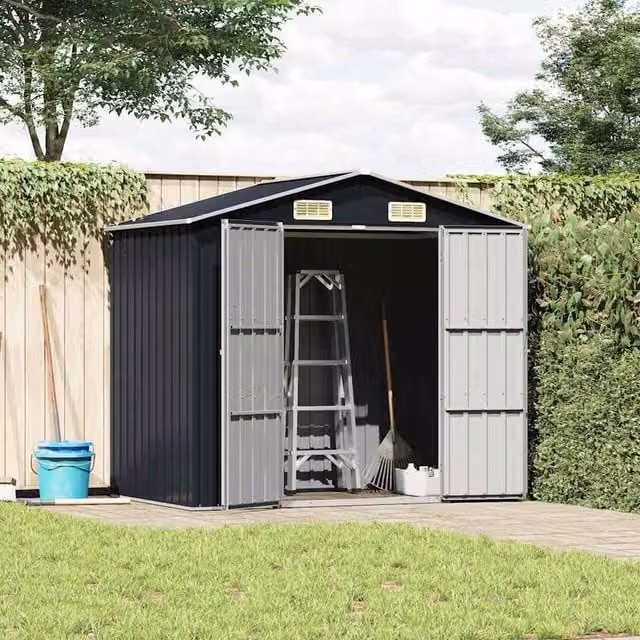 Berkfield Home Modern Anthracite and Black Galvanised Steel Garden Shed with Double Doors and Side Vent, W/D/H: 205 x 129 x 183 cm – 1