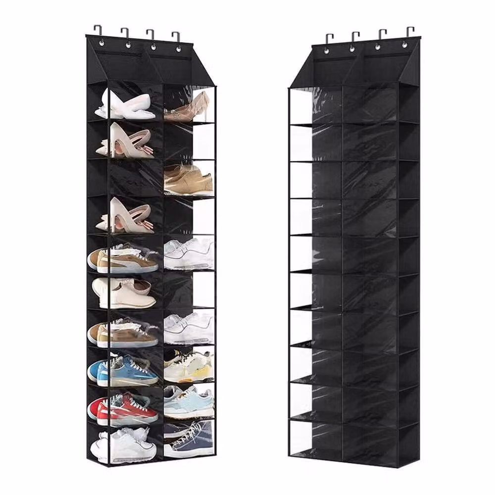 VOGREX 10-Tier Over The Door Shoe Organizer in Black Oxford Fabric – 5