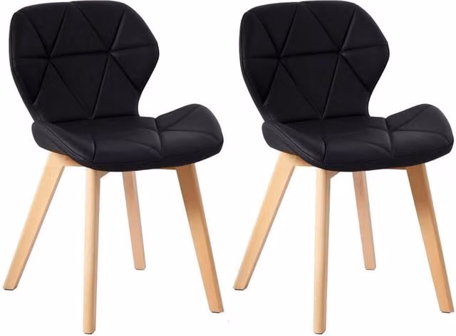 VOGREX Set of 2 Diamond Dining Chairs in Black Synthetic Leather with Beech Wood Legs – 1