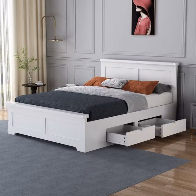 Flintshire Furniture Conway Modern Matt White and Grey Bed with Drawers, W/D/H: 180 x 200 cm