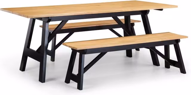Julian Bowen Hockley Black Rubberwood Table and Benches Set